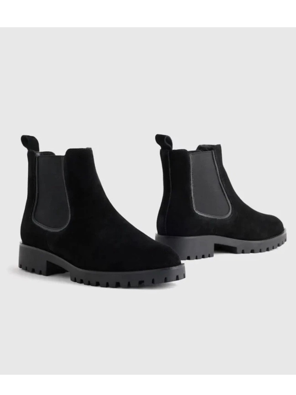 Quince Black Water-Repellent Suede Lug Sole Elastic Chelsea Boots Sz 8
